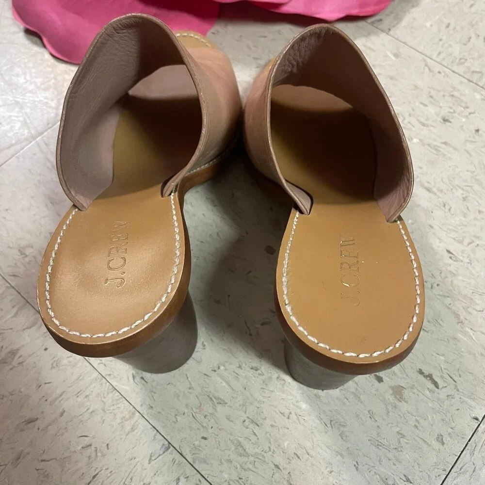 J CREW Nude/Beige MARLOW Leather Block Heeled Open‎ Toe Mules Sandals